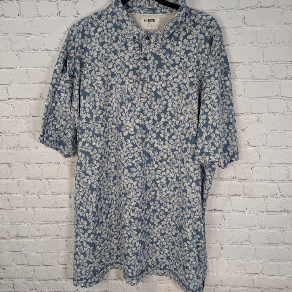 Linksoul Blue and White Leaf Print Men's Shirt